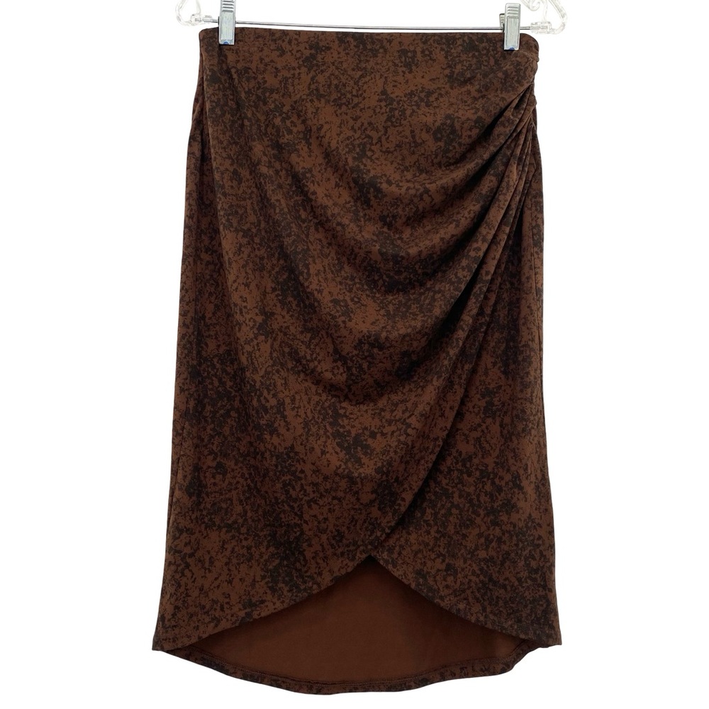 Open Edit Women's Faux Wrap Ruched Brown Knee Length Skirt